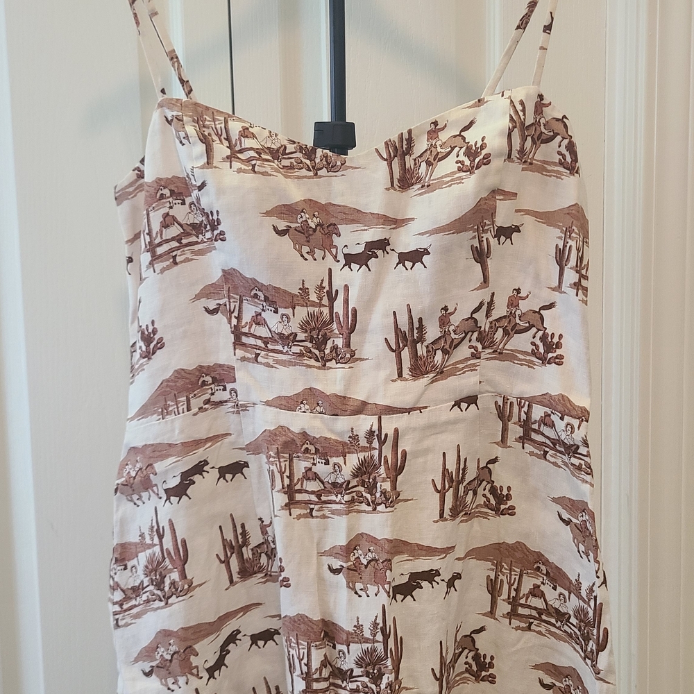 Reformation Brown and Cream Western Print Dress